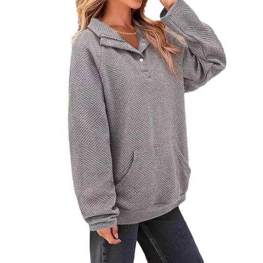 Damen Texturierter Oversize-Hoodie mit Henley-Knopfleiste und Kängurutasche Nord Taschen