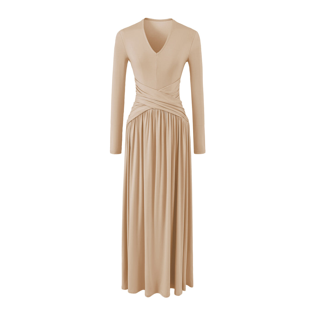 Damen V-Ausschnitt Maxi-Wickelkleid aus Jersey mit geraffter Taillenpartie Nord Taschen