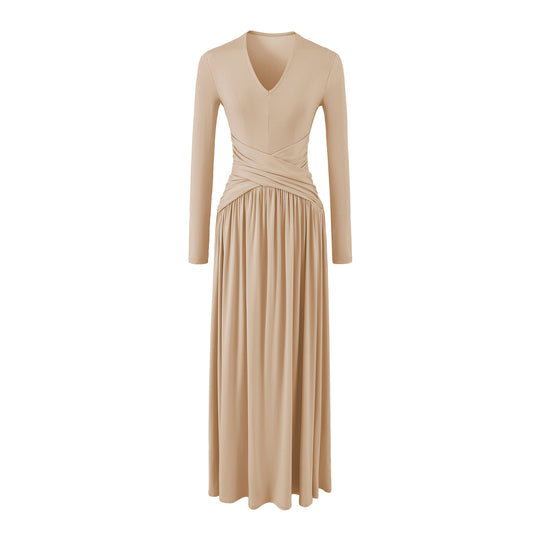Damen V-Ausschnitt Maxi-Wickelkleid aus Jersey mit geraffter Taillenpartie Nord Taschen