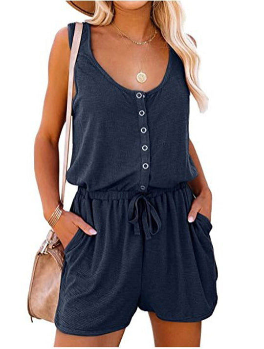 Damen bequemer Jumpsuit mit Knopfleiste und seitlichen Taschen Nord Taschen