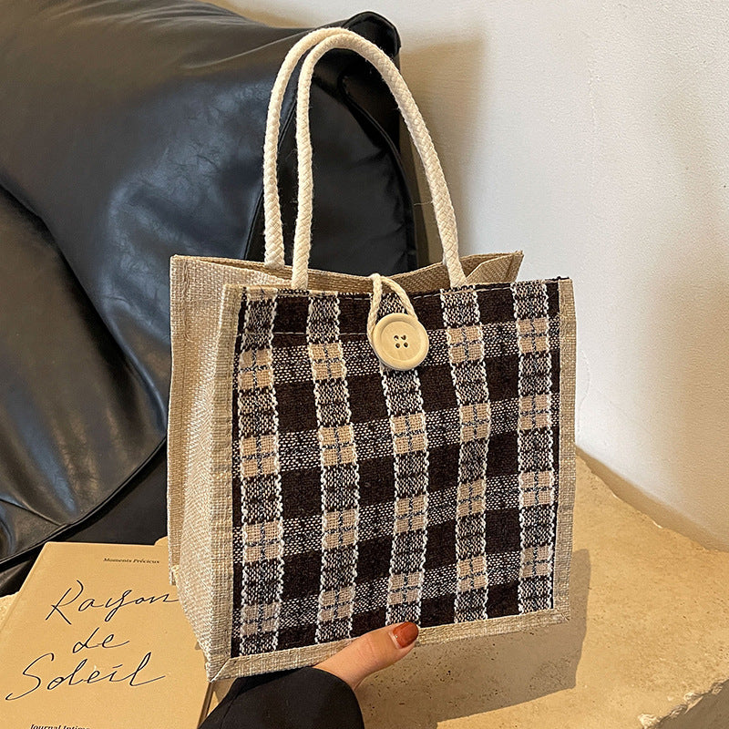 Damen Jute-Umhängetasche mit modernem Karomuster Nord Taschen