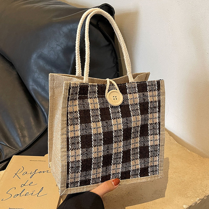 Damen Jute-Umhängetasche mit modernem Karomuster Nord Taschen