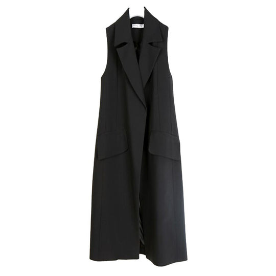 Damen Ärmellose A-Linien Longweste im Oversized Tailoring mit Schalkragen Nord Taschen