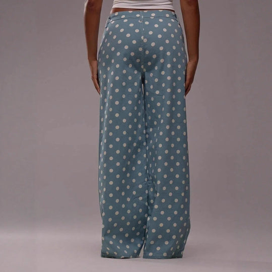 Damen weite Polka-Dot Palazzo-Hosen mit high-waist Schnitt
