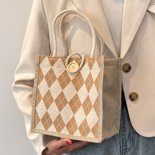 Damen Jute-Handtasche mit modernem Rautenmuster Nord Taschen