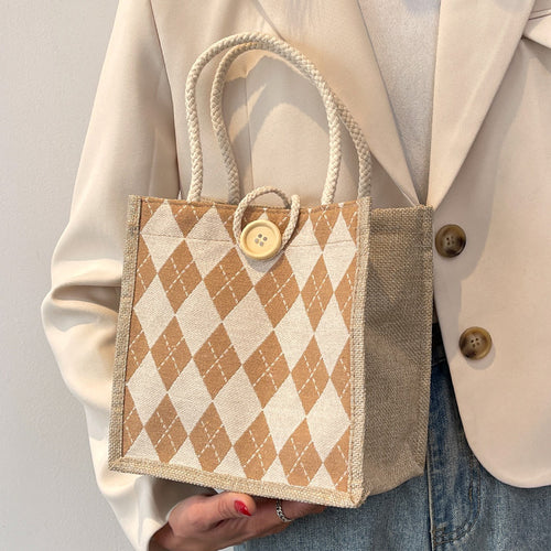 Damen Jute-Handtasche mit modernem Rautenmuster Nord Taschen