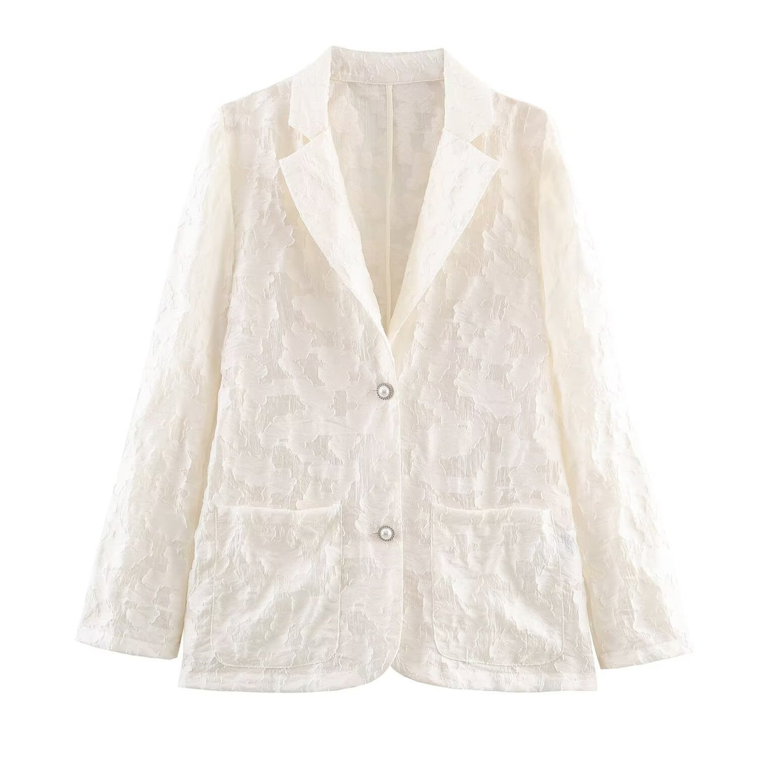 Damen Jacquard-Blazer mit floralem Relief und zierknopfbesatz Nord Taschen