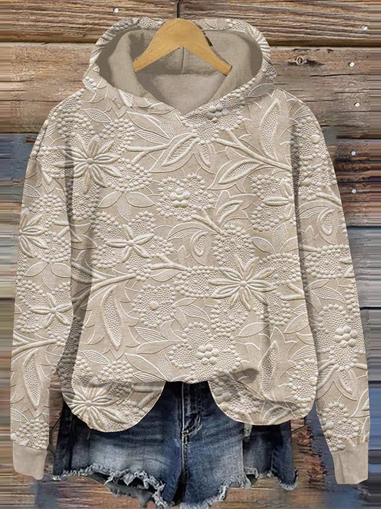 Damen Kapuzenpullover mit floralem Reliefdesign