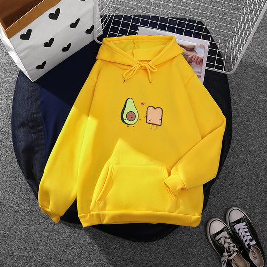 Damen nan gemütlicher Kapuzenpullover mit Avocado‑Toast-Illustration, weichem Fleece-Innenfutter und Kängurutasche Nord Taschen