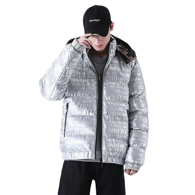 Herren Reflektierende gesteppte Daunenoptik-Überjacke mit Kapuze und Allover-Print Nord Taschen