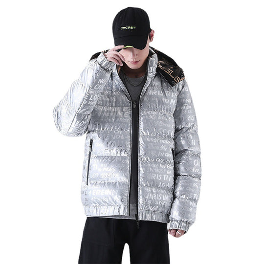 Herren Reflektierende gesteppte Daunenoptik-Überjacke mit Kapuze und Allover-Print Nord Taschen
