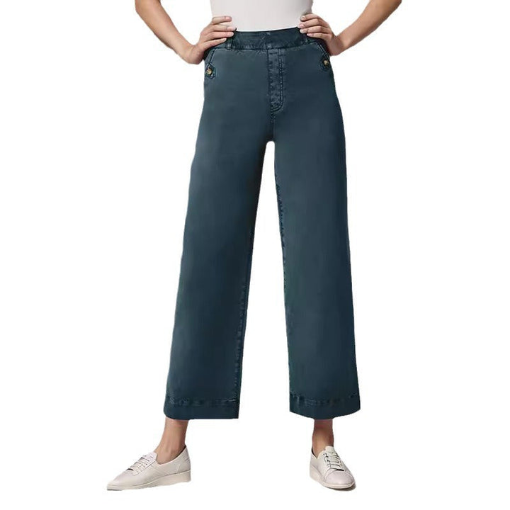 Damen Weite High-Waist Hose mit modischen Knopfdetails