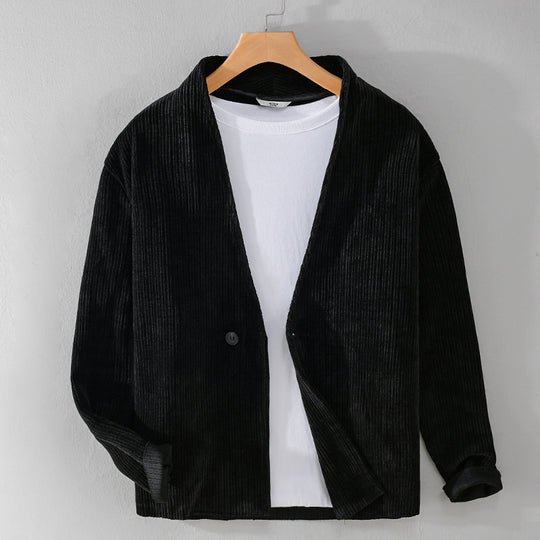 Herren Cord-Overshirt-Sakko mit V-Ausschnitt und Ein-Knopfverschluss Nord Taschen