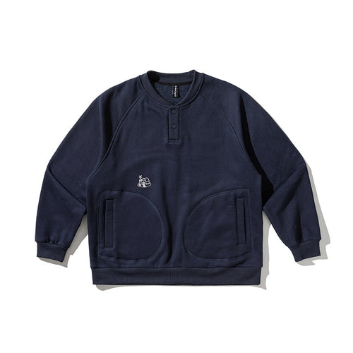Herren Oversize-Sweatshirt mit Henley-Knopfleiste, Raglanärmeln und runden Fronttaschen Nord Taschen