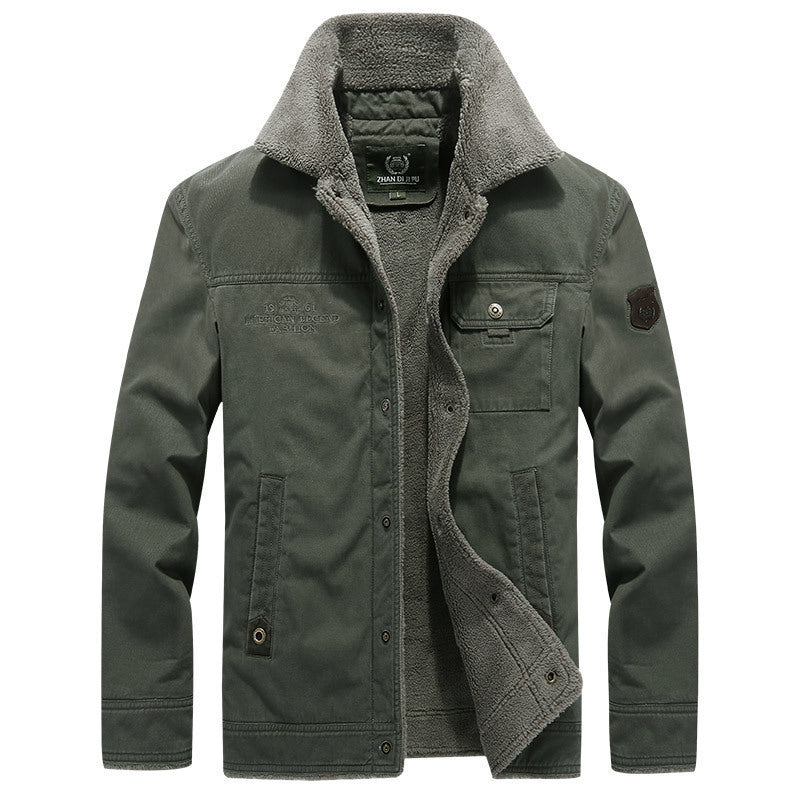 Herren Vintage-inspirierte Canvas-Workerjacke mit Vollfutter-Teddy, Brustpatten und Multifunktions-Taschen Nord Taschen