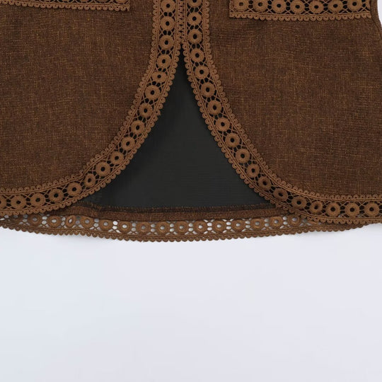 Damen Taillierte Kurzjacke im Vintage-Tweed mit gehäkelter Spitzenborte Nord Taschen