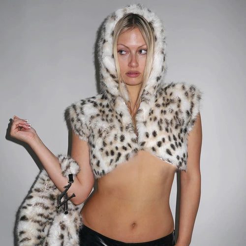 Damen kurzes Kapuzen-Bolero aus Kunstpelz mit Fellstola und Armbandmanschette Nord Taschen