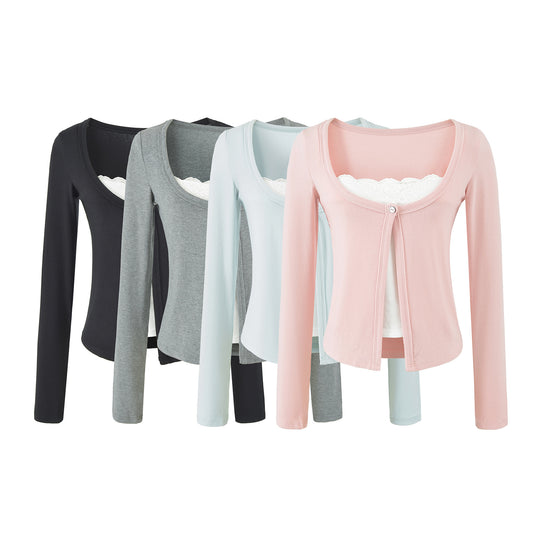 Damen Lagen-Cardigan mit integriertem Spitzen‑Cami und einreihigem Knopfverschluss Nord Taschen