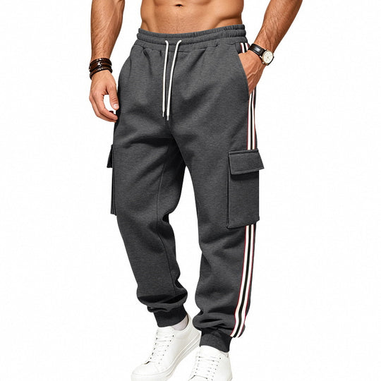 Herren Cargo-Jogginghose aus Baumwoll-Sweat mit seitlichen Kontraststreifen und Kordelzug Nord Taschen