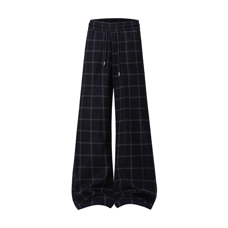 Damen Weite Palazzo-Hose im Karomuster mit elastischem Bund & Kordelzug Nord Taschen