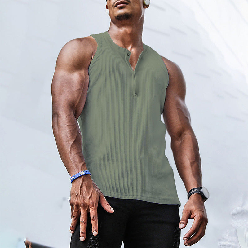 Herren Ärmelloses Sport-Tanktop mit Knopfleiste und atmungsaktivem GewNord Taschene