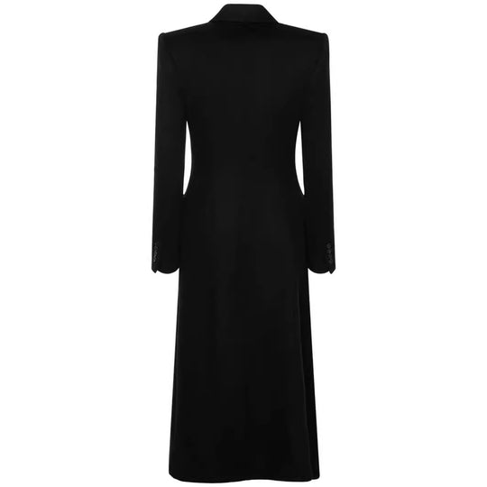 Damen Maxilanger Asymmetrischer Doppelreihiger Blazer‑Mantel mit betonter Schulter Nord Taschen
