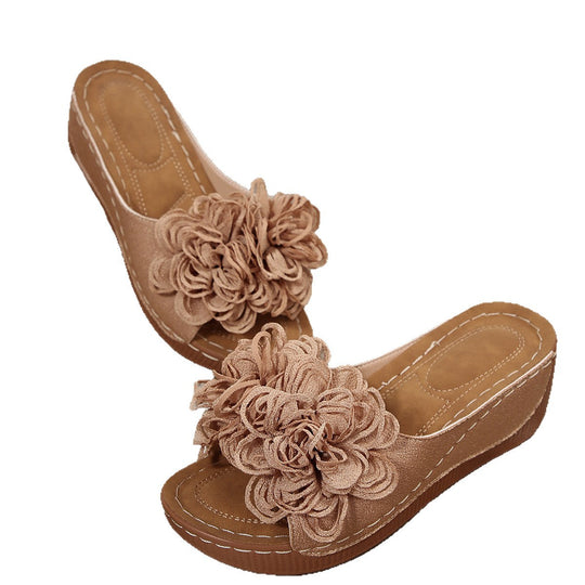 Damen Wedge-Pantolette mit floralen Applikationen