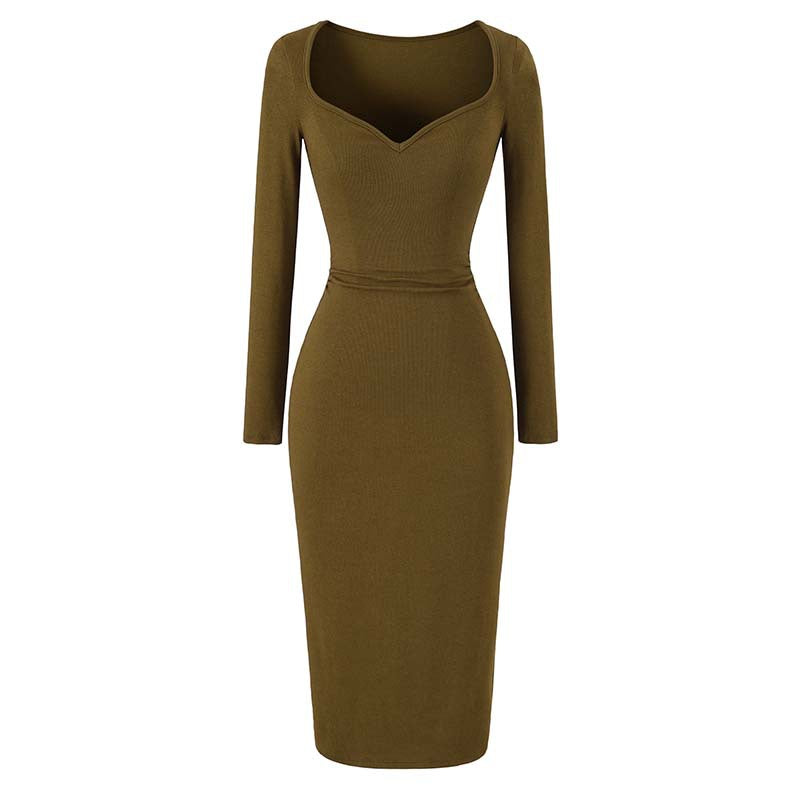 Damen Eng anliegendes Midikleid mit herzförmigem Ausschnitt und langen Ärmeln Nord Taschen