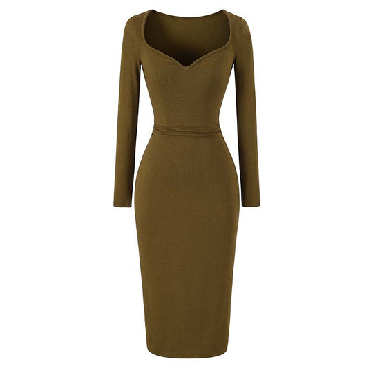 Damen Eng anliegendes Midikleid mit herzförmigem Ausschnitt und langen Ärmeln Nord Taschen