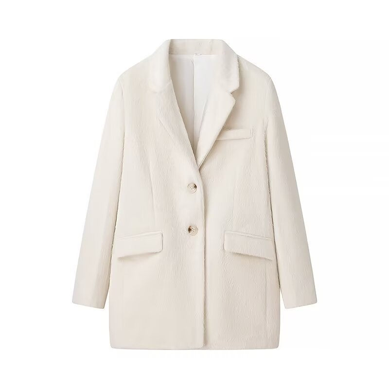 Damen Kurzmantel im Blazer‑Look mit Reverskragen, strukturierter Oberfläche und Pattentaschen Nord Taschen
