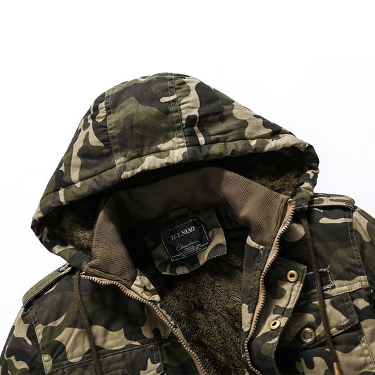 Herren Gefütterte Kapuzenparka im Camouflage-Militärstil mit Teddyfutter Nord Taschen