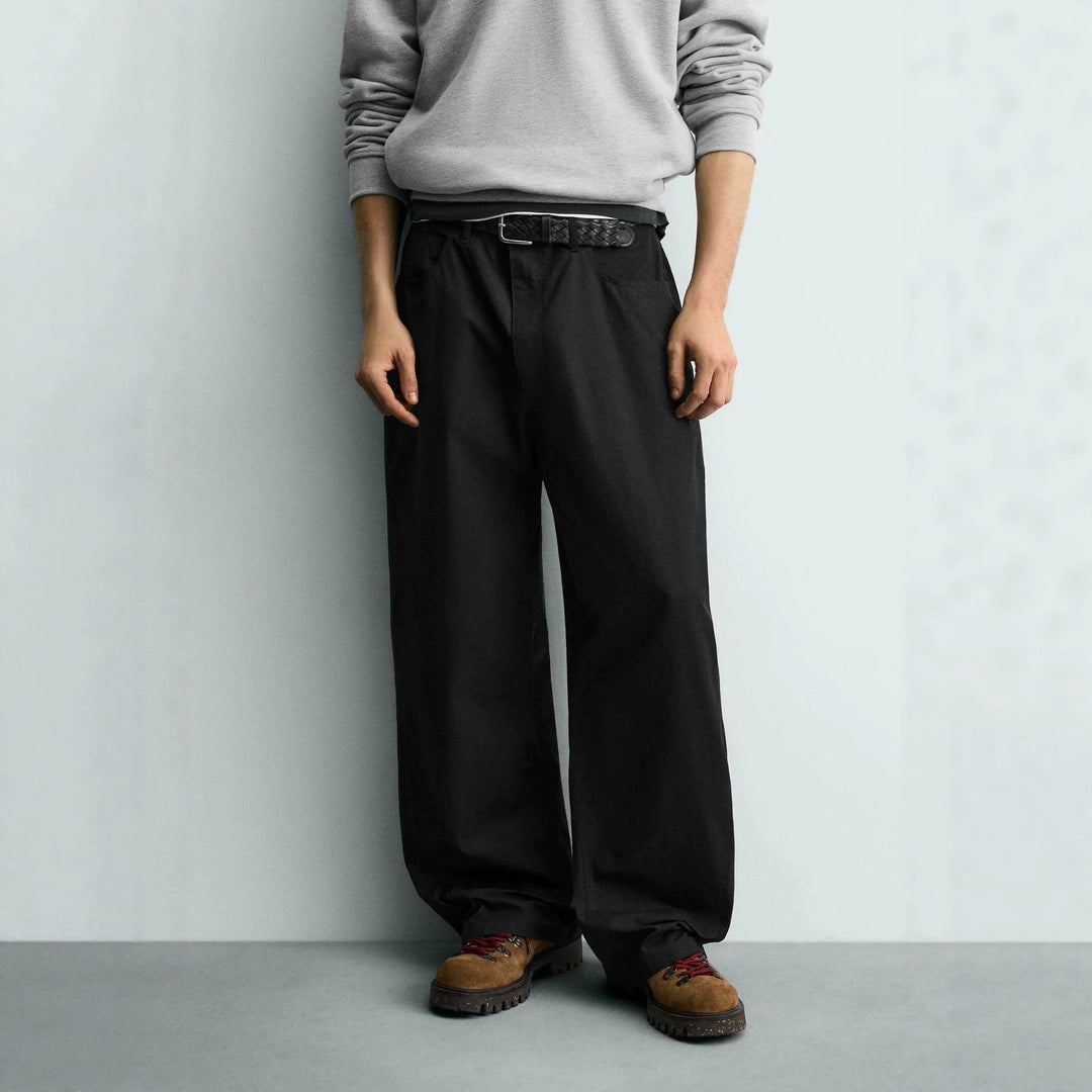 Damen Weite kurzgeschnittene Chinohose mit hoher Taille und Fünf-Taschen-Design Nord Taschen