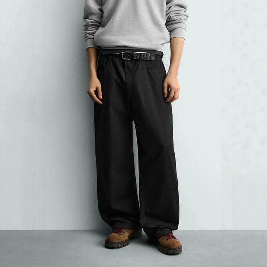 Damen Weite kurzgeschnittene Chinohose mit hoher Taille und Fünf-Taschen-Design Nord Taschen