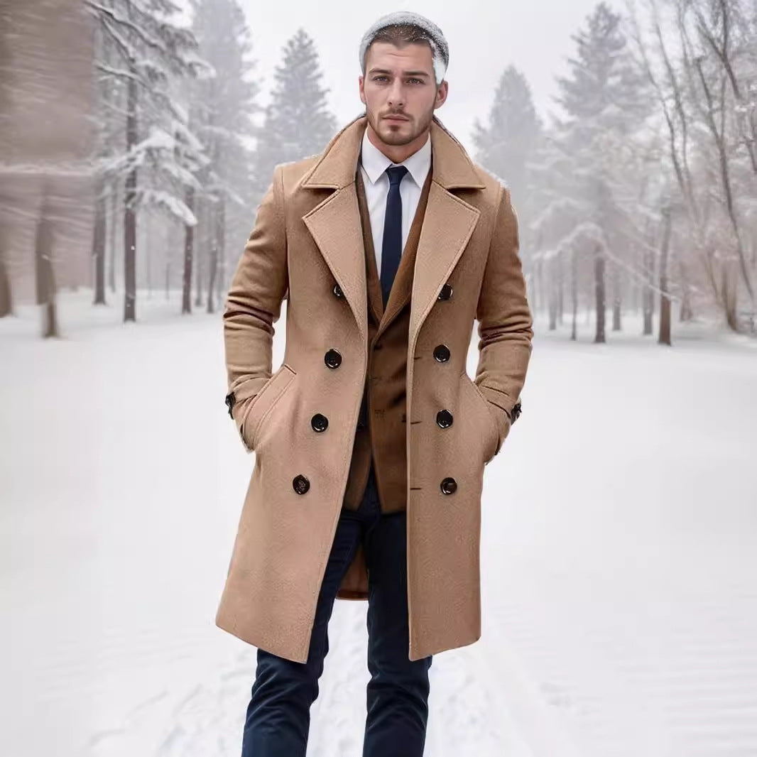 Herren Doppelreihiger Wollmantel mit breitem Revers und taillierter Silhouette Nord Taschen