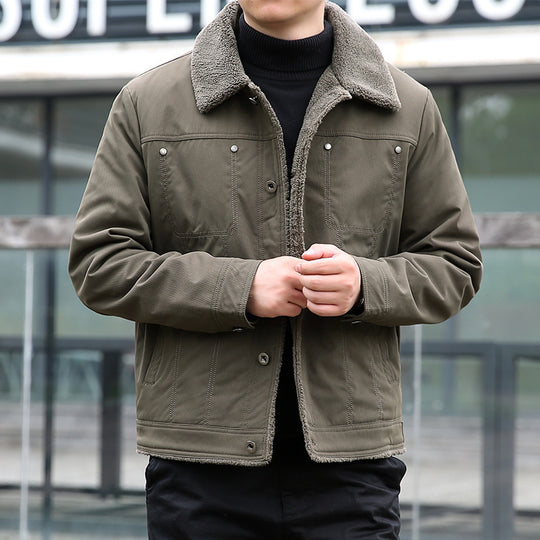 Herren Kurzjacke mit Teddyfutter und Umlegekragen, winddichte Übergangsjacke Nord Taschen