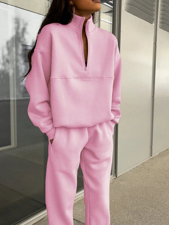 Damen Komfort-Sweatset mit Halbzip-Stehkragen und Relax-Jogger Nord Taschen