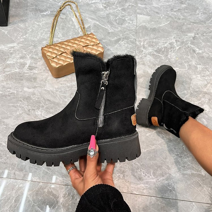 Damen  gefütterte Kurzstiefel aus Veloursoptik mit Teddy-Futter und seitlichem Reißverschluss Nord Taschen