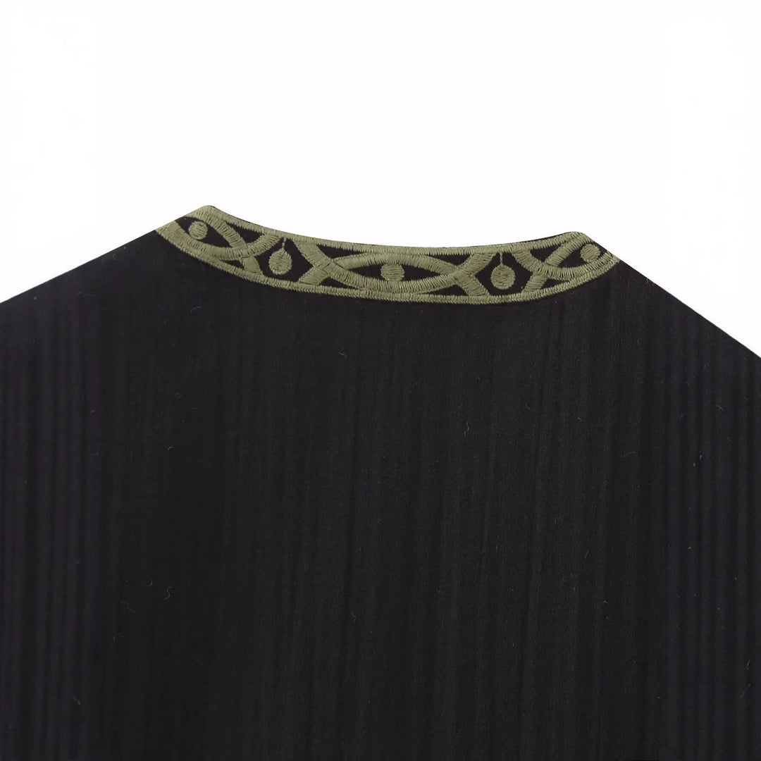 Damen Boho-Stickereiweste mit offenem Schnitt und floraler Zierstickerei Nord Taschen