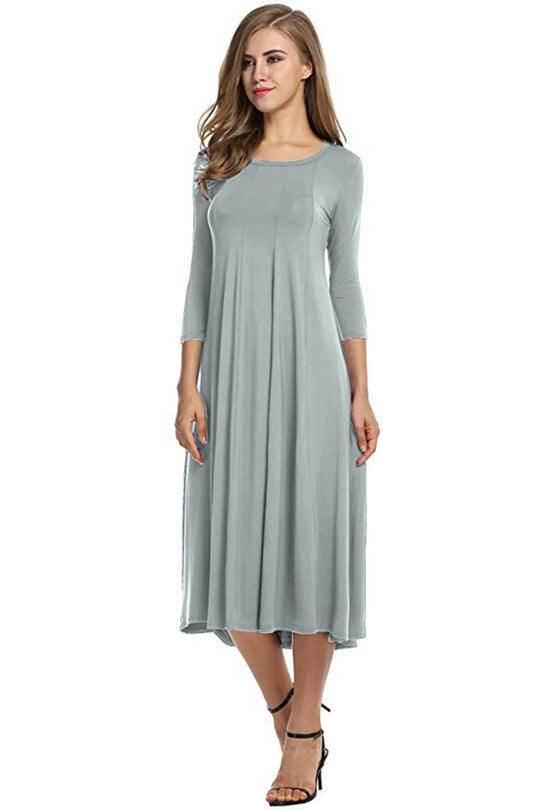 Damen Langes A-Linien Midikleid aus Stretch-Jersey mit Dreiviertelärmeln und Eingrifftaschen Nord Taschen