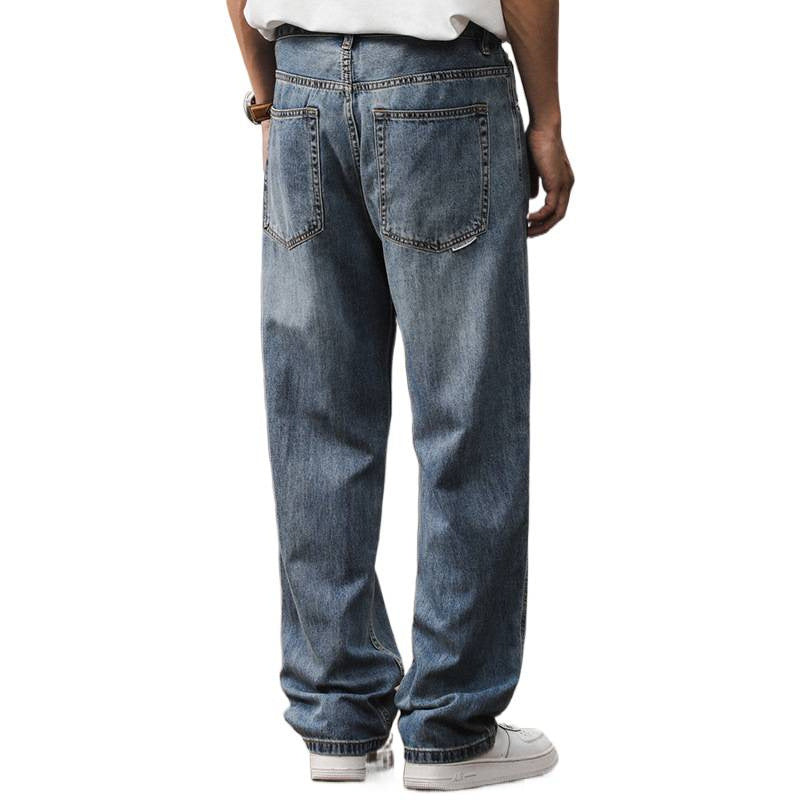 Herren Lockere Straight‑Leg Denim‑Jeans mit leichter Used‑Waschung und tiefem Schritt Nord Taschen