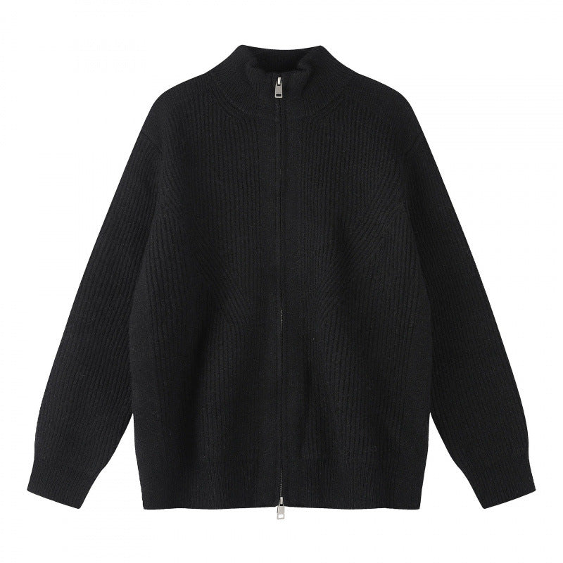 Unisex Grobgestrickter Reißverschluss-Strickcardigan mit Stehkragen und Rippstruktur Nord Taschen