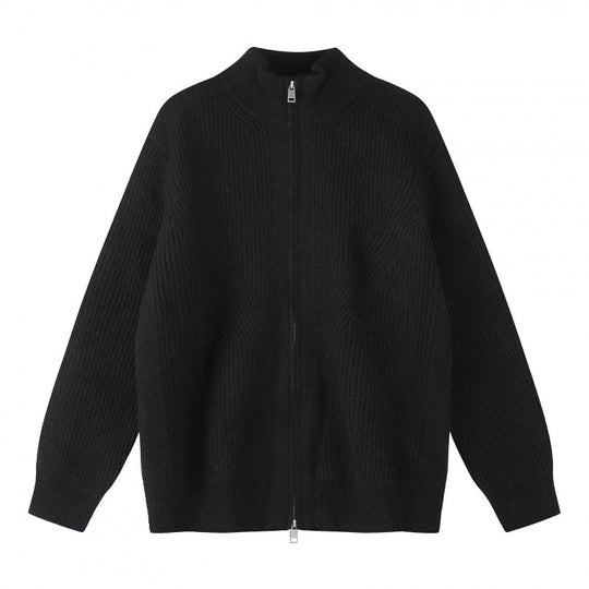 Unisex Grobgestrickter Reißverschluss-Strickcardigan mit Stehkragen und Rippstruktur Nord Taschen