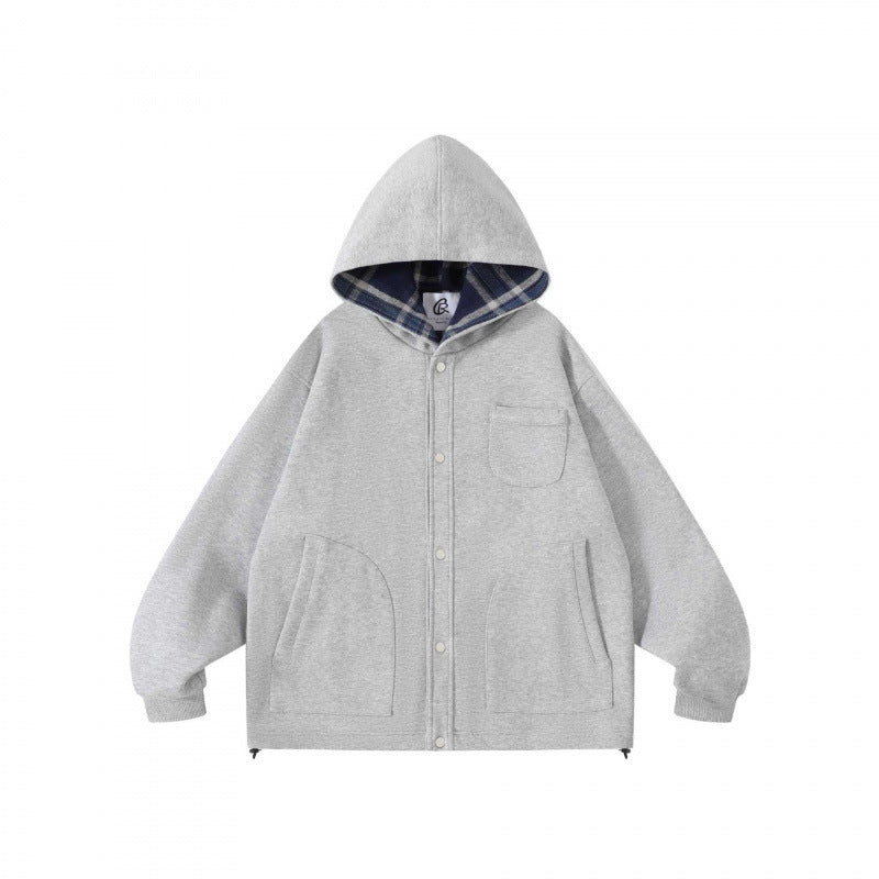 Unisex Oversize-Kapuzen-Überjacke mit kariert gefütterter Kapuze und Druckknopfleiste Nord Taschen