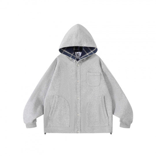 Unisex Oversize-Kapuzen-Überjacke mit kariert gefütterter Kapuze und Druckknopfleiste Nord Taschen