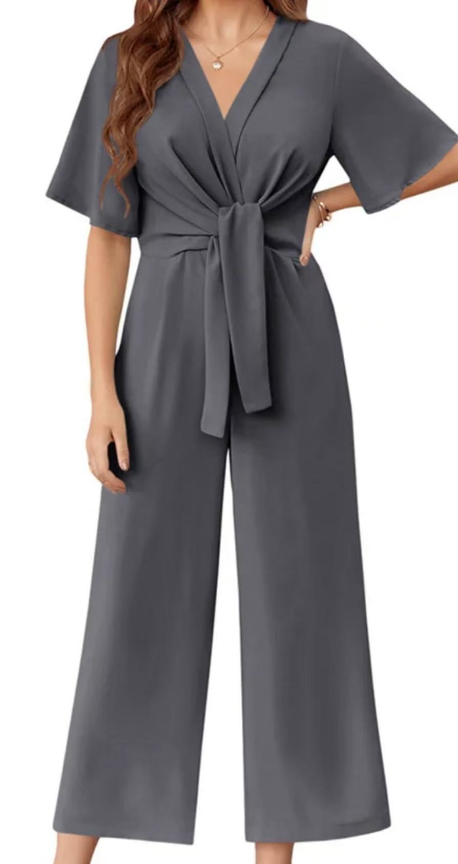 Damen eleganter Jumpsuit mit tiefem V-Ausschnitt und Poncho-Ärmeln