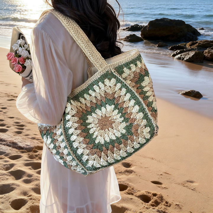 Damen gehäkelte Strandtasche mit einem einzigartigen geometrischen Muster Nord Taschen
