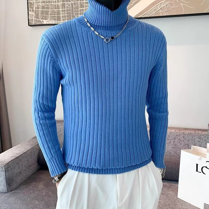 Herren Enganliegender Gerippter Rollkragenpullover aus Feinstrick Nord Taschen