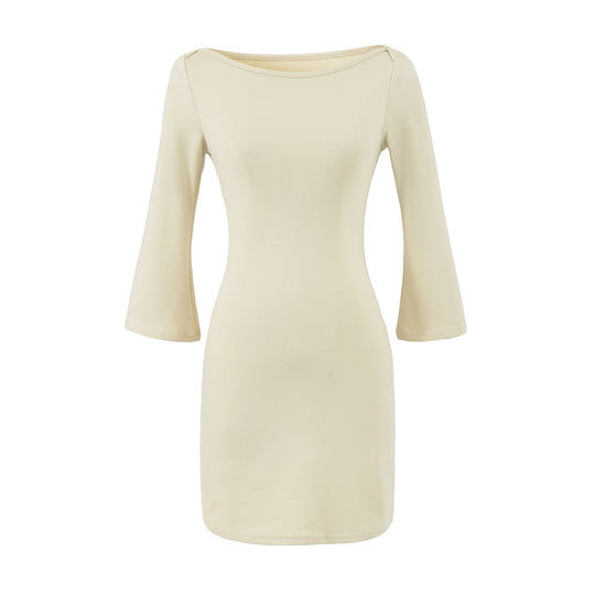 Damen Figurnahes Midikleid mit weitem Rundhals und Glockenärmeln Nord Taschen