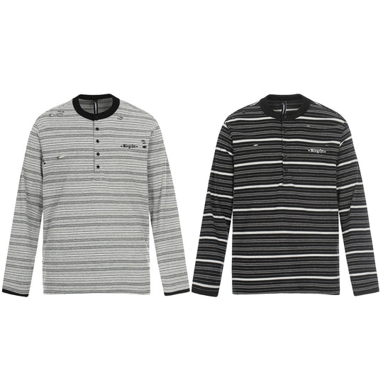 Herren Langarm-Henleyshirt mit Streifenmuster und Distressed-Details Nord Taschen