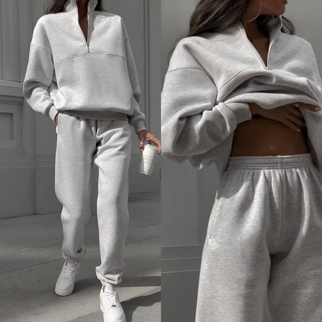 Damen Oversized Half-Zip Lounge-Set aus French-Terry mit hohem Stehkragen Nord Taschen